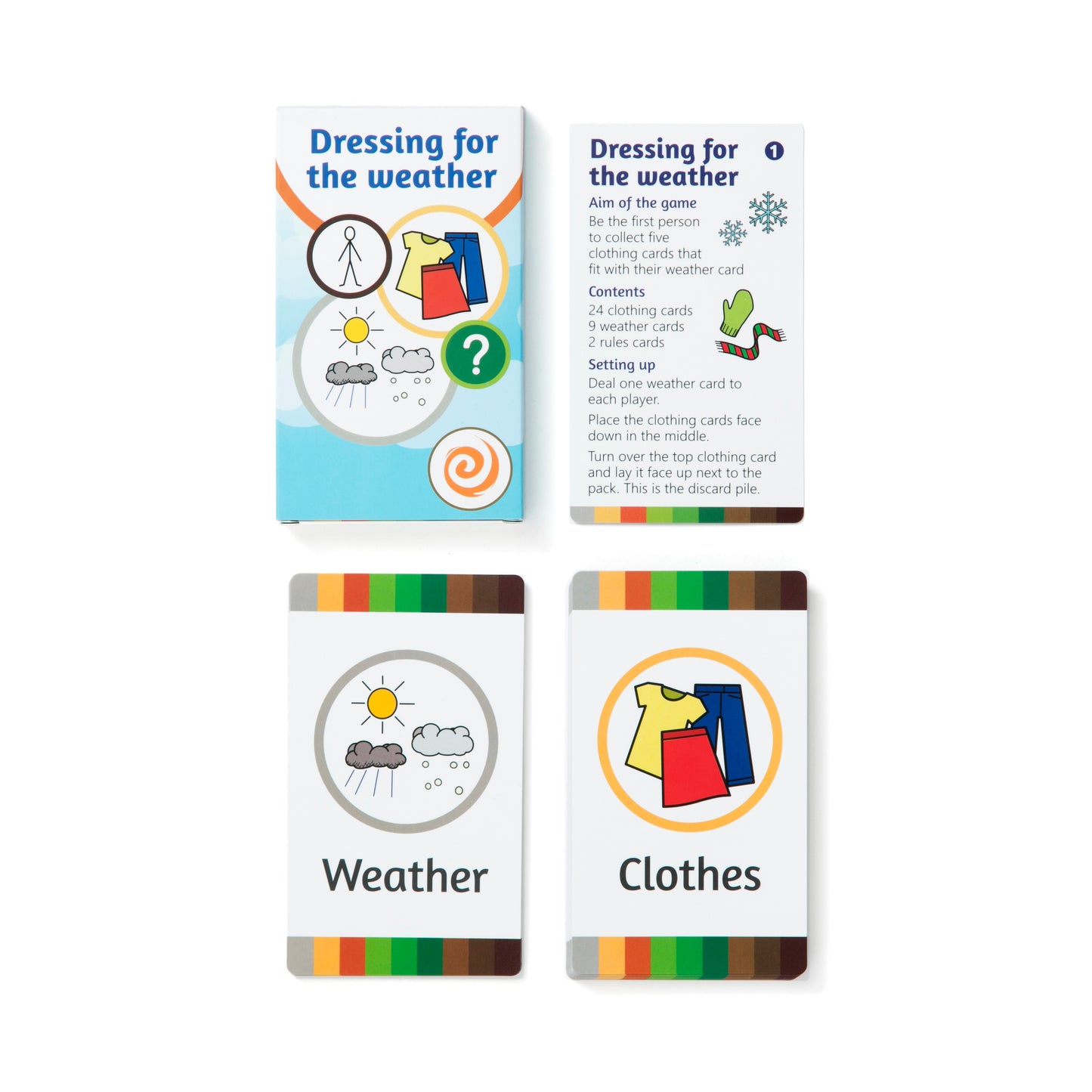 Dressing for the weather card game on a white background